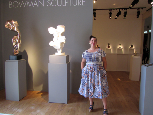 Abby Hignell of Bowman Sculpture with works by Helaine Blumenfeld  at Masterpiece London. Image Auction Central News.